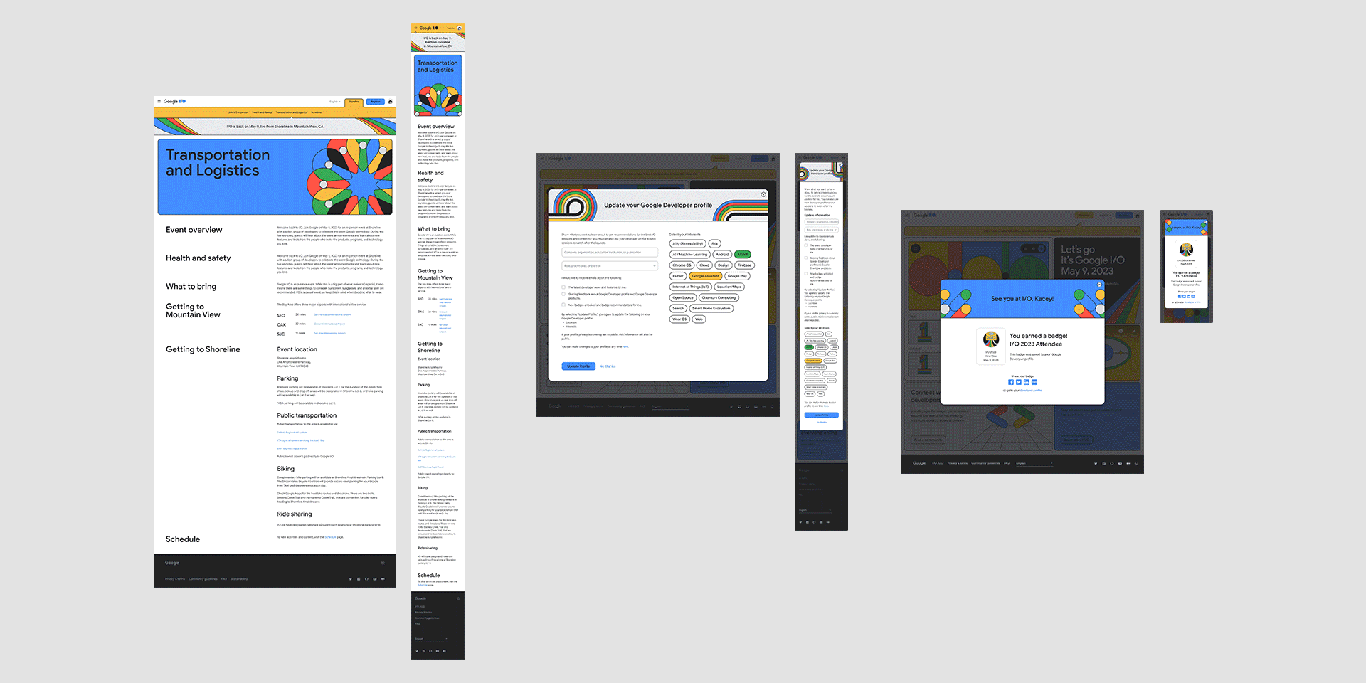 Google I/O Screens Light and Dark Mode