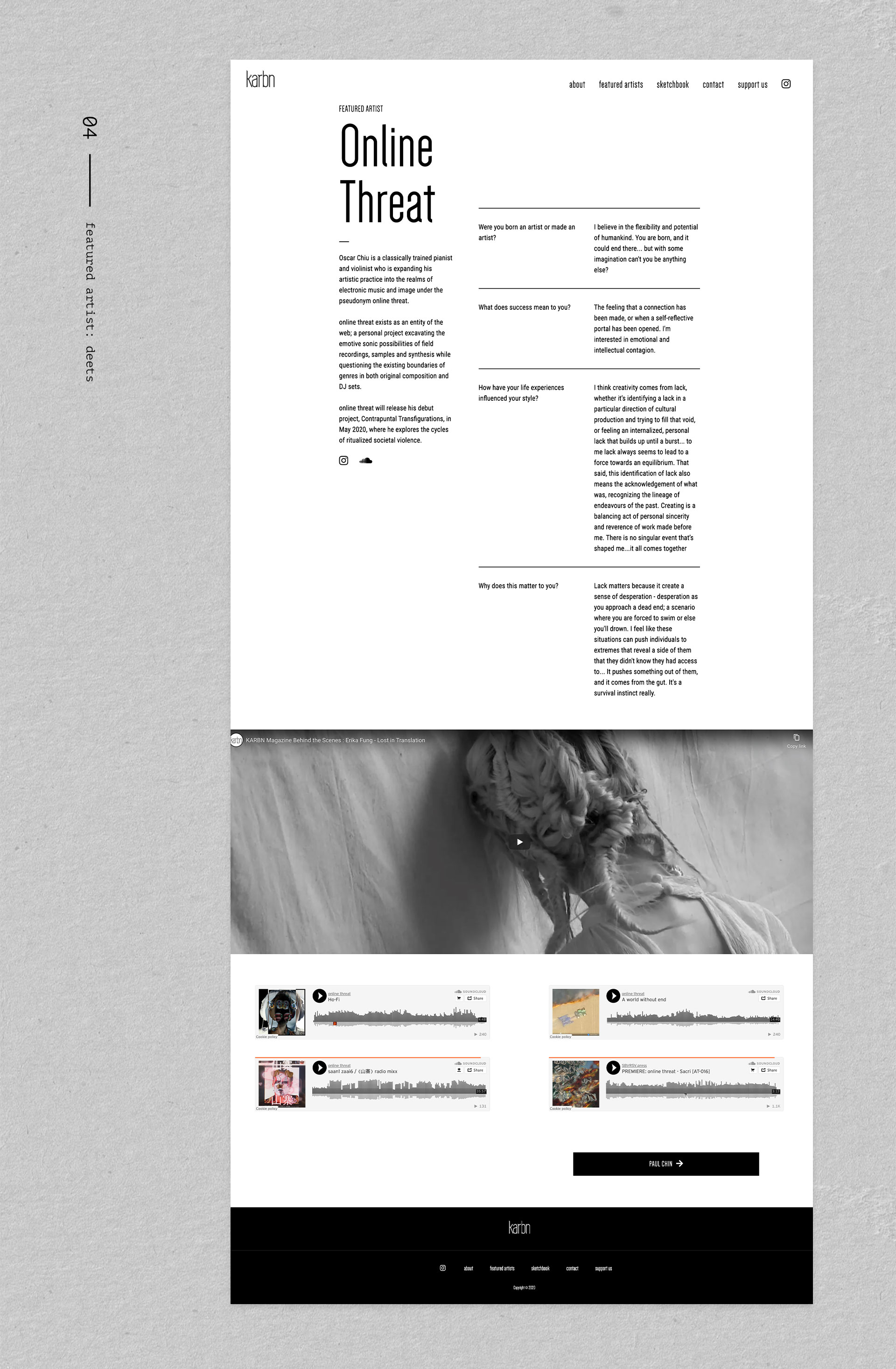 Karbn Site Desktop: Featured Artist Details