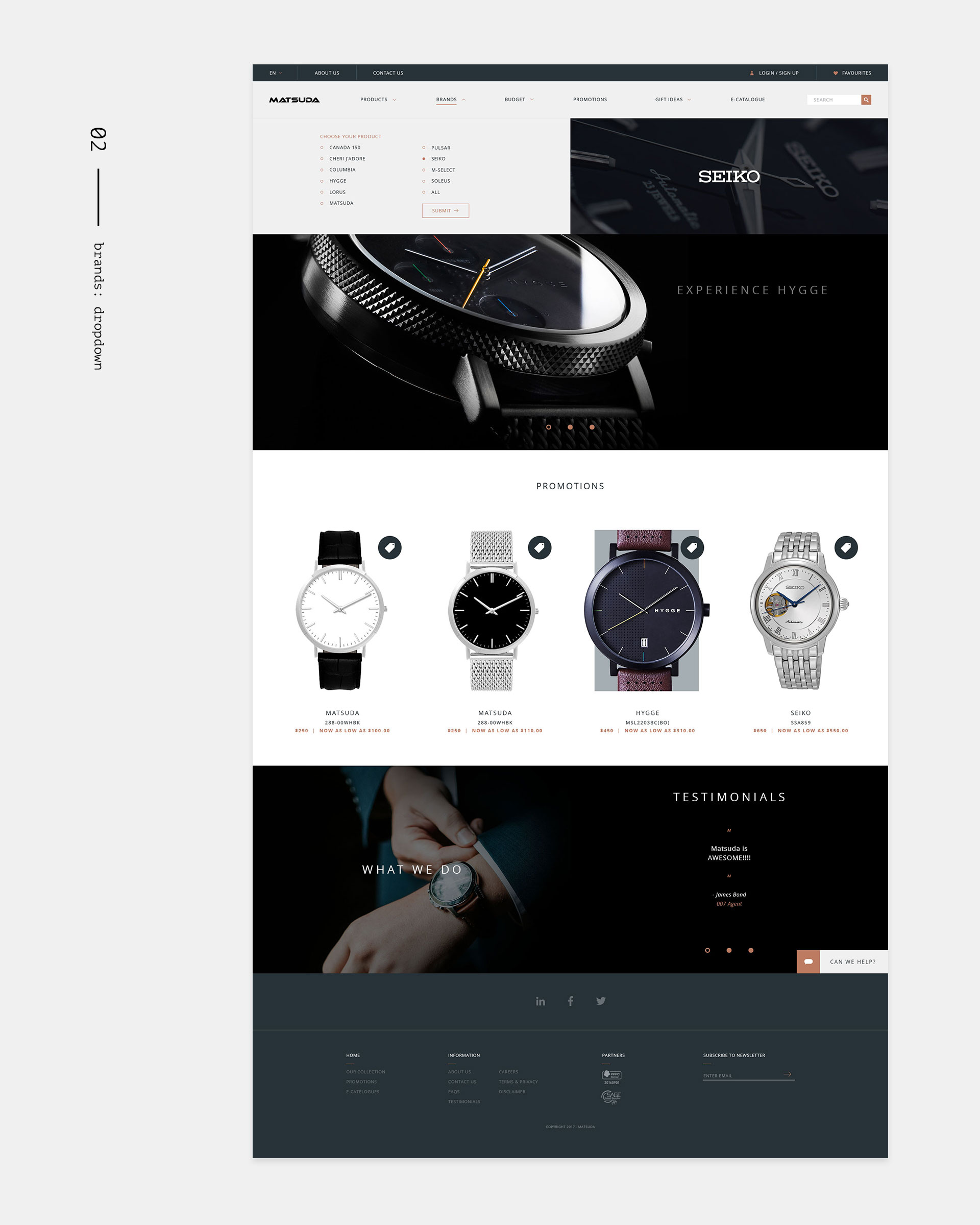 Matsuda: homepage - brands dropdown menu