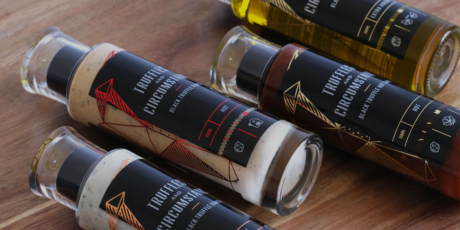 Truffles and Circumstance bottles angled shot