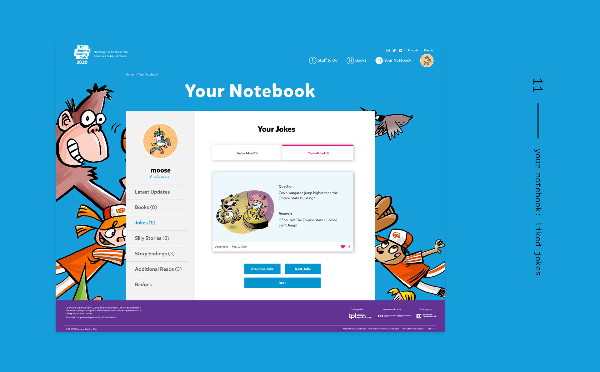 TDSRC: liked jokes in notebook