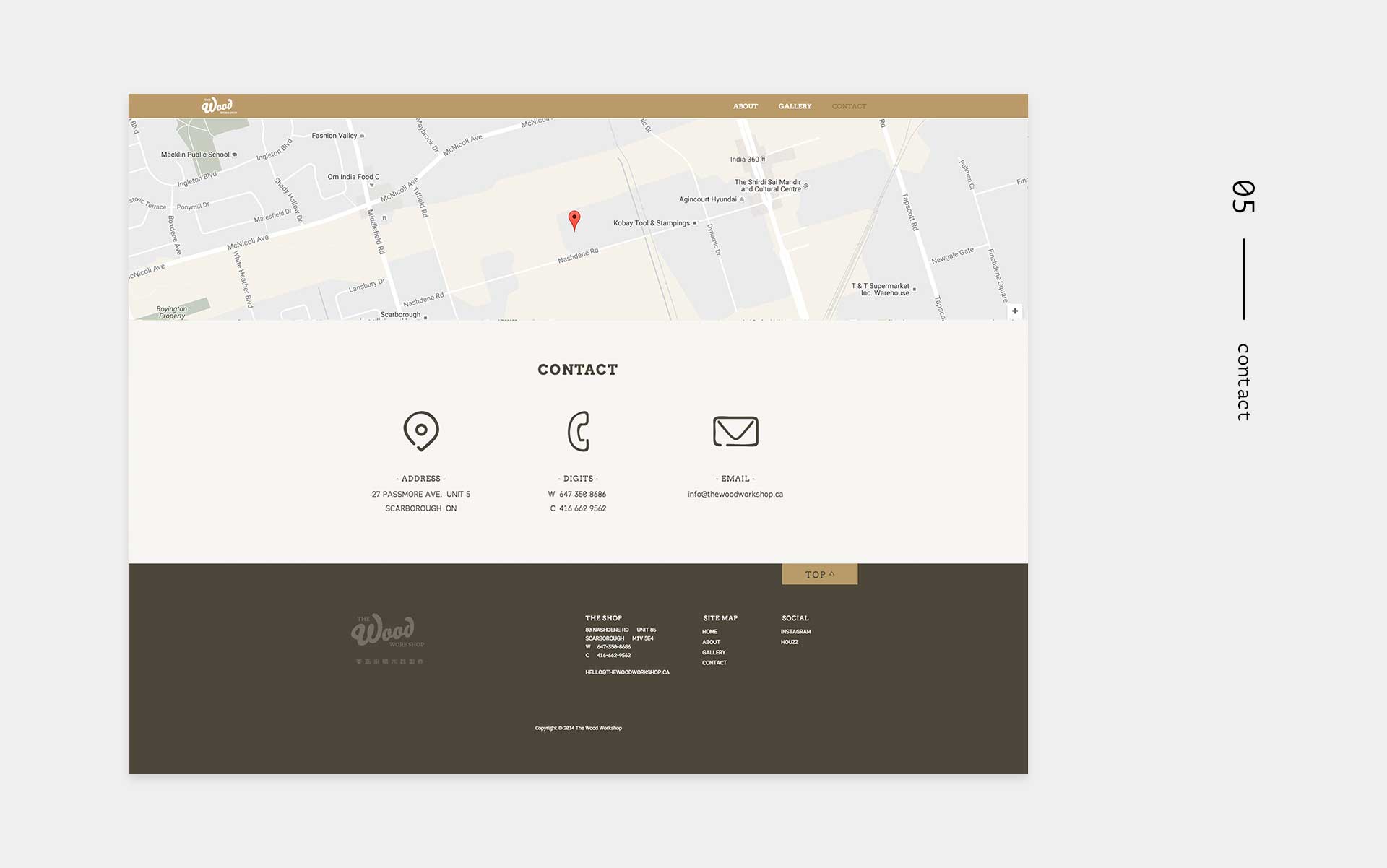 The Wood Workshop site - desktop - contact page